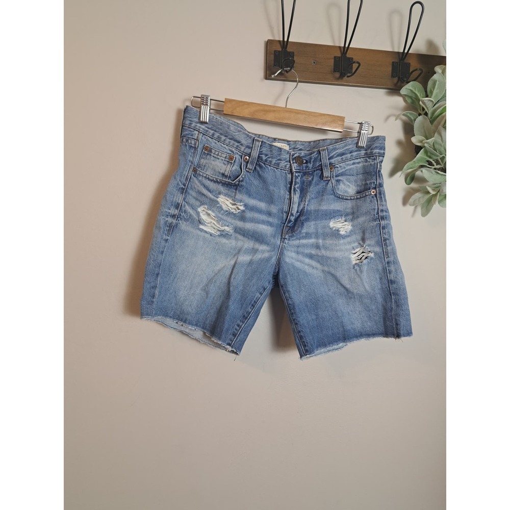 J Crew Distressed Blue Denim Shorts Light Wash Sz W28